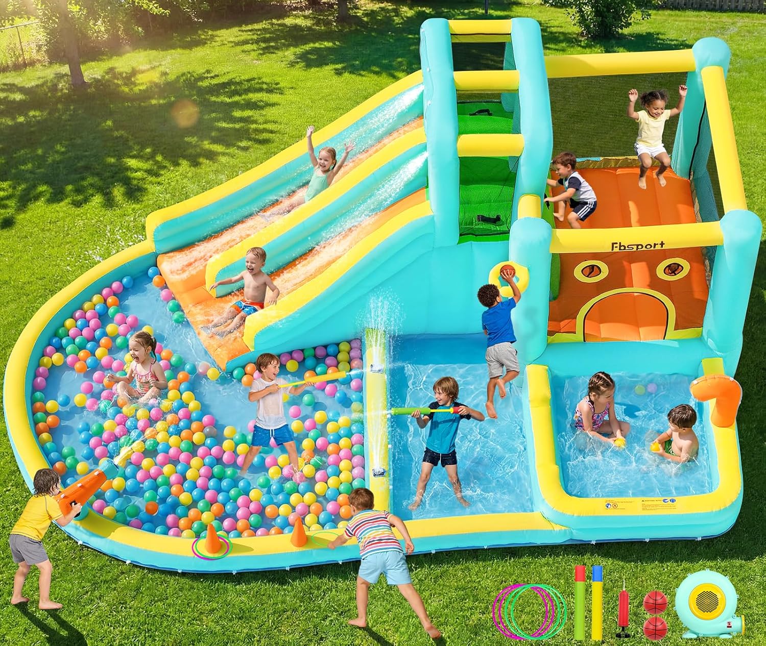 Kids Outdoor Inflatable Water Slide - Parco Acquatico Gonfiabile a Doppio Scivolo