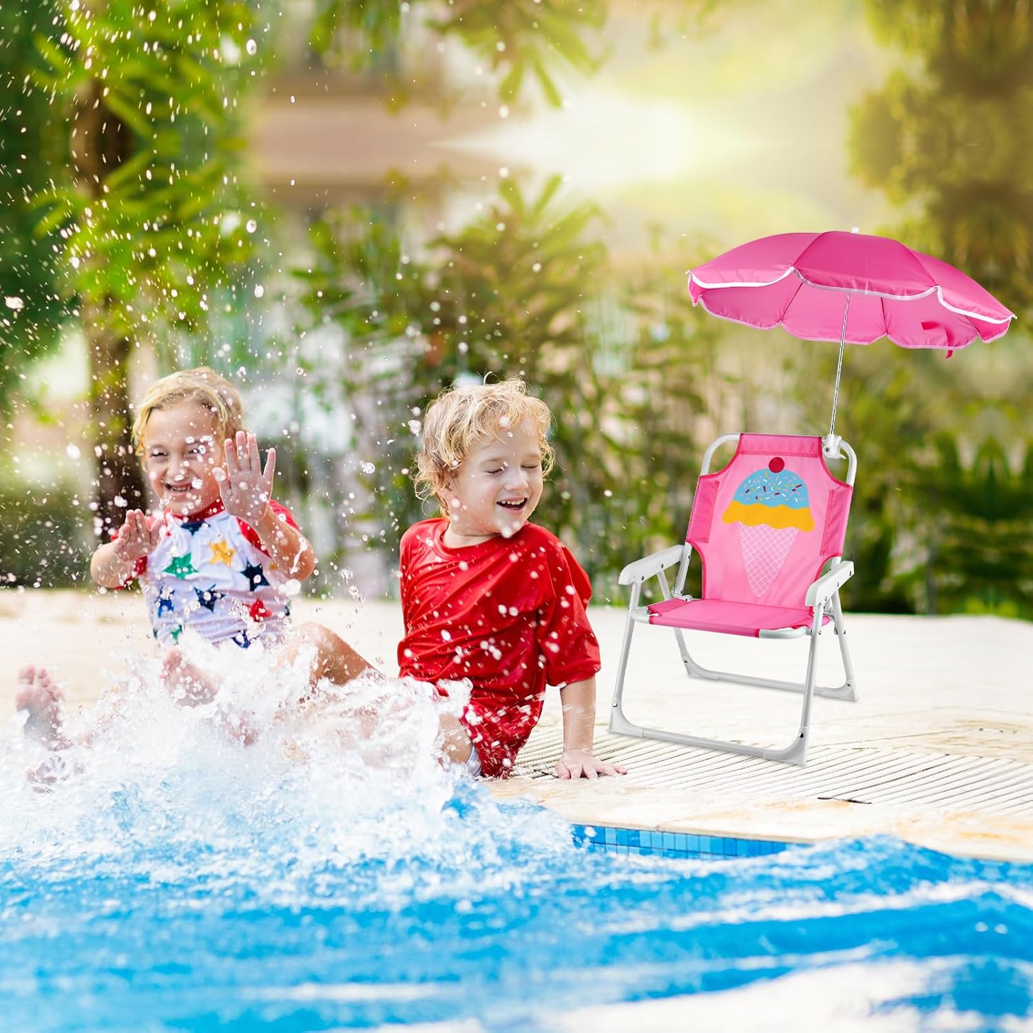 1 set sedia da spiaggia pieghe - Kids Outdoor Lounge Chair With Umbrella recensione e prezzo